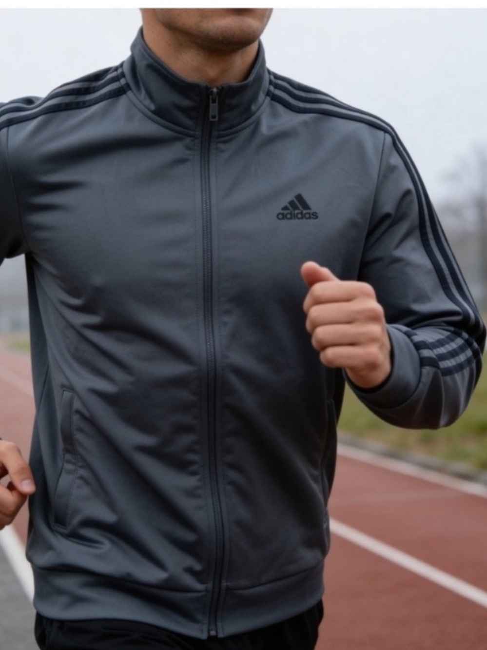 NWT: Adidas Gray Black 3 Stripe Track Jacket Full Zip Athletic Jacket men S